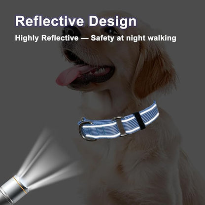 Reflective Martingale Collar for Dogs Nylon Training Collar with No Buckle, No Pull Escape Proof Dog Collar for Small Dogs（Blue Stripe，S）