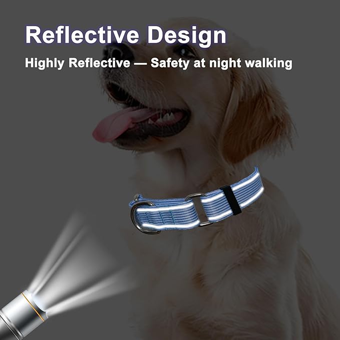 Reflective Martingale Collar for Dogs Nylon Training Collar with No Buckle, No Pull Escape Proof Dog Collar for Medium Dogs（Blue Stripe，M）