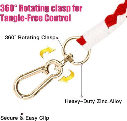 Handmade 5ft Braided Cotton Dog Leash with Unique Floral Handle, Durable and Stylish, Ideal for Small to Large Dogs, Red & White Twist
