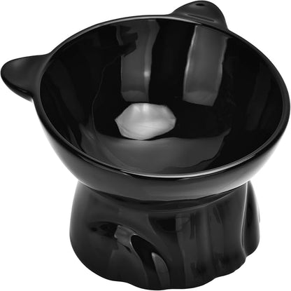 Elevated Cat Food Bowl,9 Oz Ceramic Raised and Tilted Water Bowl,Anti Vomiting and Protect Pets Spines Dishes for Fat Faced Cat, Indoor Cats,Kitten,Small Dog (Green)