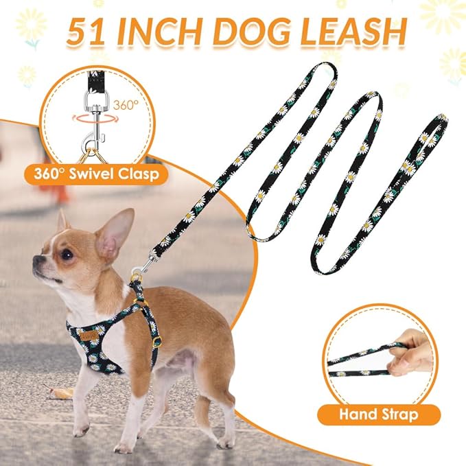 Lukovee Puppy Harness and Leash Set, No Pull Lightweight Soft Suede Adjustable Pet Harness Vest with Snap Buckle for Puppy Small and Medium Size Dog (Black-XS)