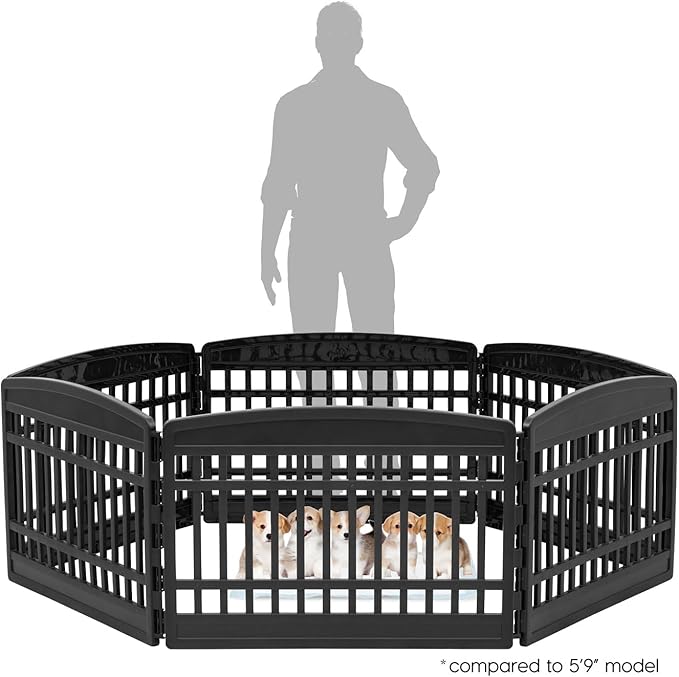 IRIS USA Dog Playpen Puppy Playpen Indoor – 24" 6-Panel Dog Playpen, 61 x 61 x 24, Dog Play Pen Indoors for Puppies & Small Dogs, Plastic Pet Playpen, Indoor Dog Pen, Black