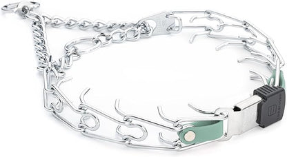 Herm Sprenger Chrome Plated Steel Dog Collar with Quick Release ClicLock Buckle and Biothane Insert Training Collar for Dogs Made in Germany (Sage Green, 23in x 3.2mm(Neck Size up to19-20in))
