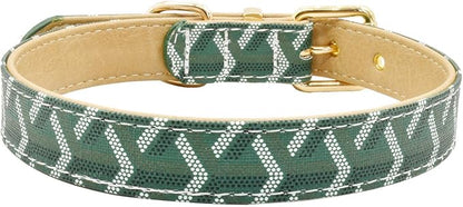 Leather Dog Collar and Leash Set, Check Pattern Dog Collar Leashes Metal Buckle Adjustable Durable for Small Medium Large Dogs (Green, S(11.4-13.4IN))