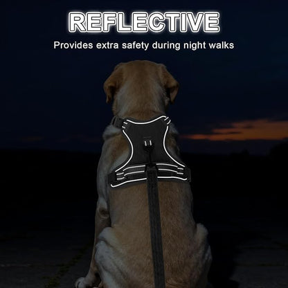 BEAUTYZOO No Pull Dog Harness Large, Adjustable Dog Harness and Leash Set -Easy Wearing with 3 Buckles/Control Handle,No Choke Soft Padded Reflective Pet Vest for Training Walking Hiking,Grey M