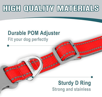 Dog Collar for Medium Small Large Dogs Reflective with Leash,Collar and Leash for Dogs,Soft Neoprene Padded 2 Pack(Red,S)