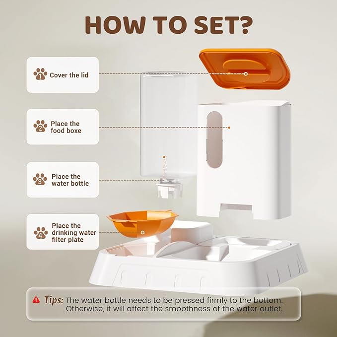Gravity Cat Feeder and Water Dispenser Set, Automatic Feeder and Water Dispenser for Small Cats Dogs Pets,Large Capacity(1.3L+2.2L)