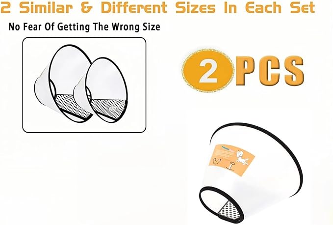 2Pcs Adjustable Dog Recovery Cone, Plastic E-Collar for Cats and Dogs After Surgery, Elizabethan Collar to Prevent Licking and Biting Wounds, for Large Medium Small Pets (White, XXL)