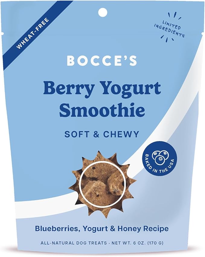 Bocce's Bakery Berry Smoothie Wellness Treats for Dogs, Wheat-Free Everyday Dog Treats, Made with Real Ingredients, Baked in The USA, Natural Soft & Chewy Cookies, 6 oz