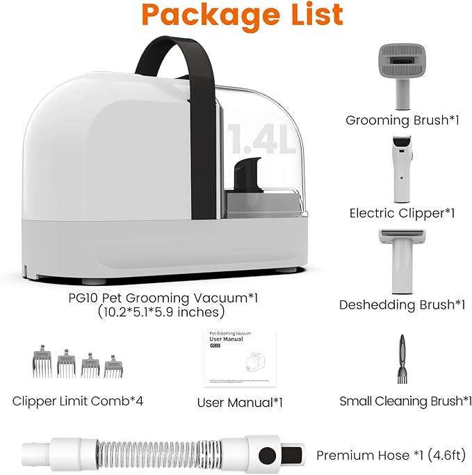 ubrobo Dog Grooming Vacuum, Dog Grooming Kit with Pet Clippers, 12,000Pa Pet Hair Grooming Vacuum for Dogs, Vacuum Brush for Shedding Grooming, Low Noise Home Cleaning Tool in 1, PG10 Black