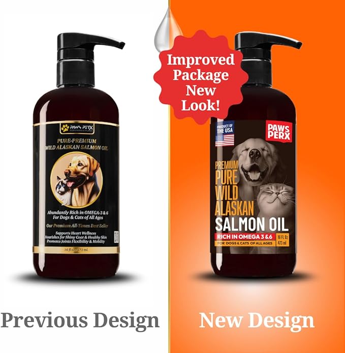 Salmon Oil Food Topper for Pets; Premium-Pure Alaskan Omega 3 Supplement; Improves Taste of Kibble; Supports Skin, Coat & Joints; Sustainably Sourced (Two 16 fl oz Bottle)