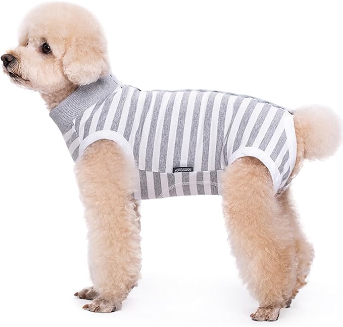 Dog Surgery Recovery Suit,Female Male Puppy Shirt,Dog Spay Neuter Onesie,E-Collar Cone Alternative,Abdominal Wound Protector,Prevent Licking Wound(Gray White Stripe-m)