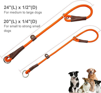 MayPaw Slip Collar Nylon Rope Adjustable Collar for Dog Training- No Pull Round Martingale Dog Collars for Small Medium Large Dogs (24" x 1/2", Orange)