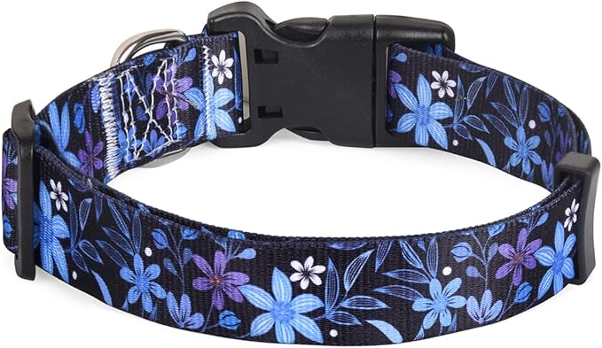 Mihqy Dog Collar with Bohemia Floral Tribal Geometric Patterns - Soft Ethnic Style Collar Adjustable for Small Medium Large Dogs(Floral Blue,M)