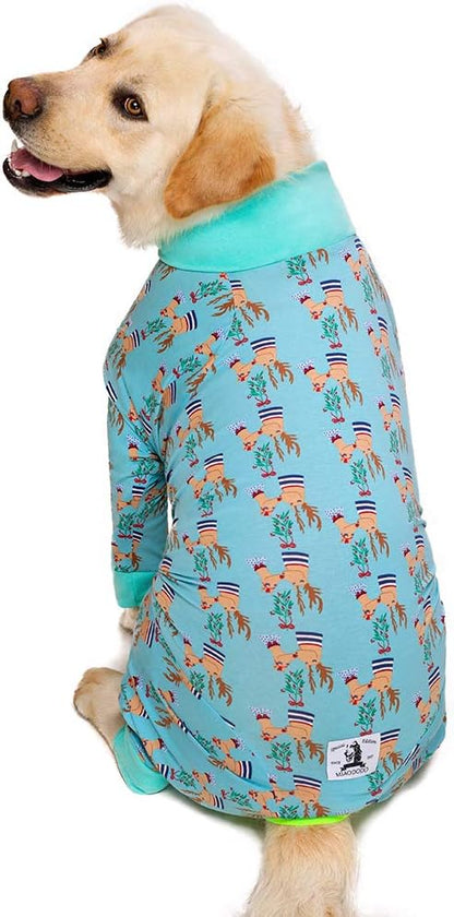 Lightweight Dog Onesie, Christmas Recovery Suit for Medium/Large Dogs, Cotton Dog Pajamas, Full Belly, Christmas Elk, Unisex