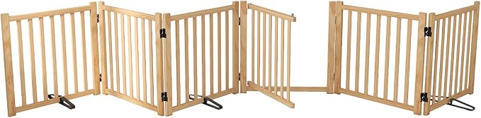 YOCAN Paint-Free Wooden Freestanding Dog Gates with Door for The House,Doorways, Stairs,Wood Dog Fences Indoor Pet Gate,Step Over Fence-8 Panel