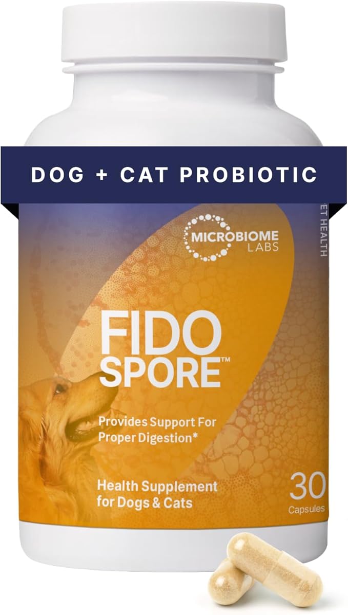 Microbiome Labs Fidospore - Dog Probiotics for Digestive Health & Immune Support - Spore-Forming Pet Probiotics for Dogs & Cats Gut Health - Flavored with Grass Fed Beef Liver (30 Capsules)