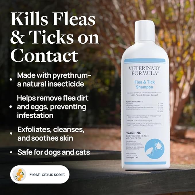 Veterinary Formula Flea and Tick Shampoo for Dogs and Cats, Flea and Tick Control Formula Helps Soothe Itchy Skin While Cleansing, Paraben, Dye, and Soap Free, 2 Pack, 16 fl oz Each