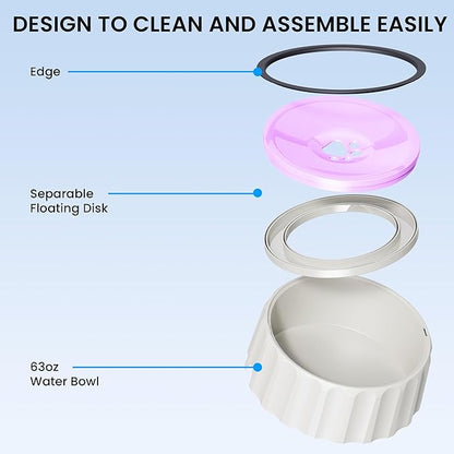 Dog Small Animals Water Bowl No Spill 70oz/2L Large Capacity Dispenser Non Slip No Splash Small Animals Bowl Pet Slow Feeder No Drip Dog Water Bowl on Vehicle for Dogs and Cats - Pink