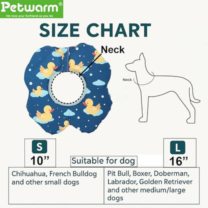 PetWarm Recovery Collar for Dogs, Dog Recovery Collar, Lightweight Pet Neck Protector with Memory Foam Padding, Gentle No-Lick Flower Design for Calm Rest and Travel, Duck Print, Green, L