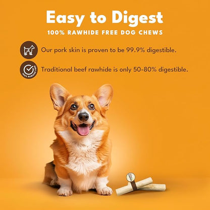 Pork Chomps Baked Pork Skin Dog Chew, 8 Inch Roll, 1 Count - Long-Lasting Treats for Dogs - High Protein, Rawhide-Free, Low Fat, Healthy & Delicious Chews