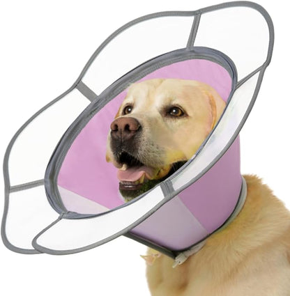 Soft Dog Cone Collar After Surgery Recovery,Adjustable E-Collar with Removable Shield,Lightweight,Breathable Anti-Licking Protective Cone for Large,Medium,Small Pets (Rose Pink, XL (Neck:17''-22''))