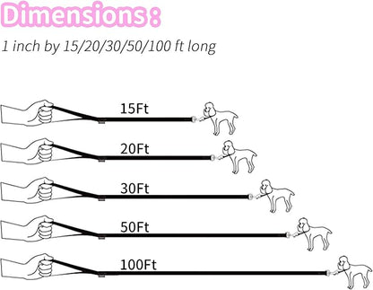 HIKISS Long Dog Leash Obedience Recall Training Agility Lead with Thickening Material for Large Dog - 15ft 20ft 30ft 50ft 100ft Training Leash(Pink 15ft)