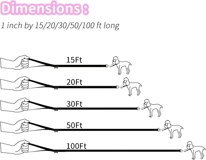 HIKISS Long Dog Leash Obedience Recall Training Agility Lead with Thickening Material for Large Dog - 15ft 20ft 30ft 50ft 100ft Training Leash(Pink 50ft)