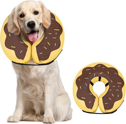 MIDOG Soft Inflatable Dog Cone, Donut E-Collar Alternative for After Surgery, Prevents Licking, Allowing Normal Eating & Vision, Comfortable Recovery Collar for Small Medium Large Dogs & Cats,Brown-L+