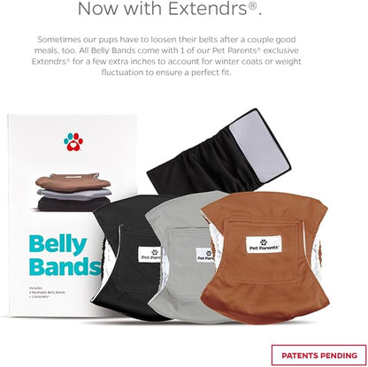 Pet Parents® Washable Belly Bands for Male Dogs (3pack) + Extendrs® of Durable Dog Diapers Male, Premium Male Dog Diapers & Dog Wraps (Small, Natural)