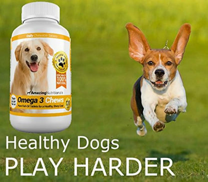Amazing Omega 3 for Dogs - Omega 3 Fish Oil for Dogs Supplement for Itchy Skin Relief for Dry Skin and Hot Spots and Shedding Coat with EPA and DHA Fatty Acids - 120 Salmon Flavor Chews