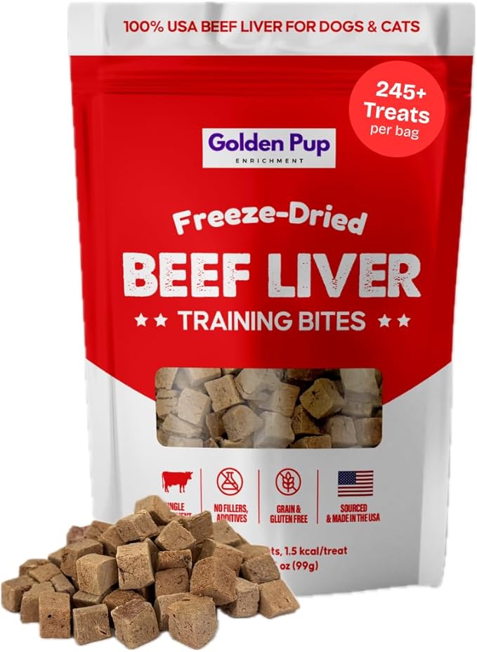 Freeze Dried Beef Liver Dog Treats, Beef Liver Dog Treats, Single Ingredient, Human Grade, No Fillers, High Protein, Grain Free, Gluten Free, All Natural Meal Topper, Made in the USA (1-Pack)