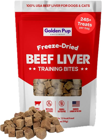 Freeze Dried Beef Liver Dog Treats, Beef Liver Dog Treats, Single Ingredient, Human Grade, No Fillers, High Protein, Grain Free, Gluten Free, All Natural Meal Topper, Made in the USA (1-Pack)