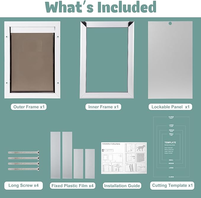 Durable Aluminum Doggy Door - Large, White, Easy to Install for Large Dogs & Pets (Adjustable Thickness, L)