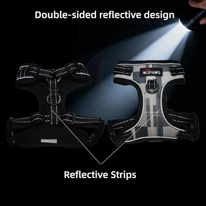 No Pull Dog Harness and Leash Set-Reflective Plaid Design, Adjustable & Comfortable with Front D Ring for Small Medium Dogs (S, Black Plaid)