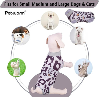 PetWarm Dog Onesie for Surgery Male, After Surgery Onesie for Male Female Dogs, Prevents Licking, Cotton Protect Abdominal, Dog Cone E-Collar Alternative, Leopard Pattern, Green Grey, L