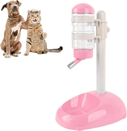Denash Pet Standing Water Dispenser Feeder, 500ml Dog Water Feeder Bottle Adjustable Raised Pet Food Bowl for Dogs Detachable Bottles Easy Cleaning (Pink)