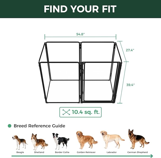 FXW AuraSpace Pro Acrylic Indoor Dog Playpen, Heavy-Duty with Metal Frame, 40" Height 6 Panels for Medium and Large Dogs, Black│Patented