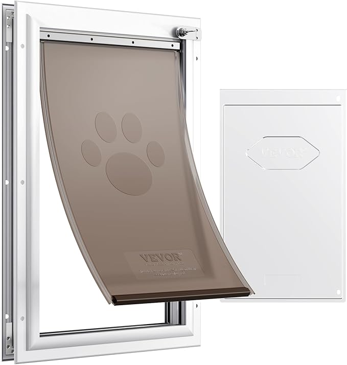 VEVOR Pet Door for Interior and Exterior Doors, Aluminum Frame, Metal Closing Panel and Lock, Strong and Durable Dog Door, Pet Door Suitable for Large Dogs (White-Large)
