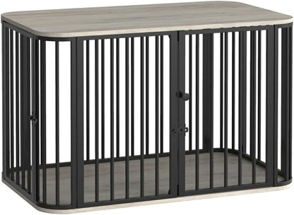 Hzuaneri 39.4'' Dog Crate Furniture, L Indoor Dog Kennel Dogs Cage, Modern Decorative Pet House for Small/Medium/Large Dogs, Anti-Chew & Anti-Escape, Kennel End Side Table, Greige Black DFC88705B