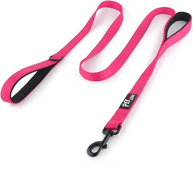 Plutus Pet Double Handle Dog Leash 5ft, Heavy Duty, Reflective Dual Handle Dog Leash for Safety Training, for Medium Large Dogs,2 Handle Leads(Pink)