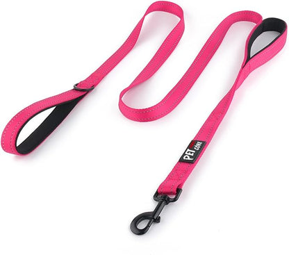 Plutus Pet Double Handle Dog Leash 5ft, Heavy Duty, Reflective Dual Handle Dog Leash for Safety Training, for Medium Large Dogs,2 Handle Leads(Pink)