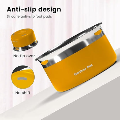 Gardner Pet Dog Bowls 1 Gallon (3.85L) Stainless Steel No Spill Dog Water Bowl, Slow Water Feeder Metal Bowls, Spill Proof Water Dispenser for Large Dogs, Promotes Healthy Hydration(Orange)