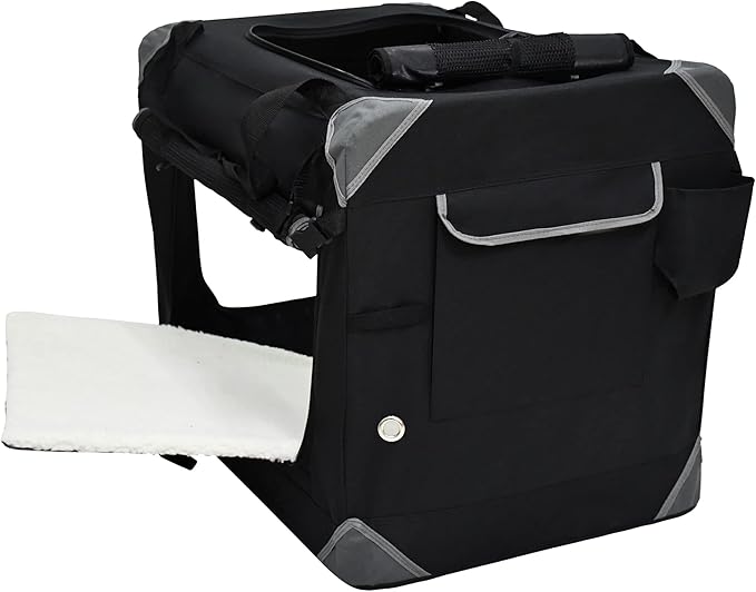 EliteField 4-Door Folding Soft Dog Crate with Curtains, Carrying Bag and Fleece Bed (2 Year Warranty), Indoor & Outdoor Pet Home (36" L x 24" W x 28" H, Black+4 Door Curtains)