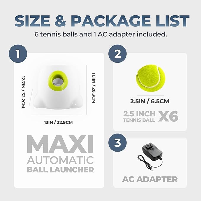 ALL FOR PAWS Automatic Dog Ball Launcher, Interactive Fetch Toy for Medium to Large Dogs, Rechargeable Pet Ball Thrower Machine for Outdoor Play, 6 Pcs 2.5-Inch Balls Included