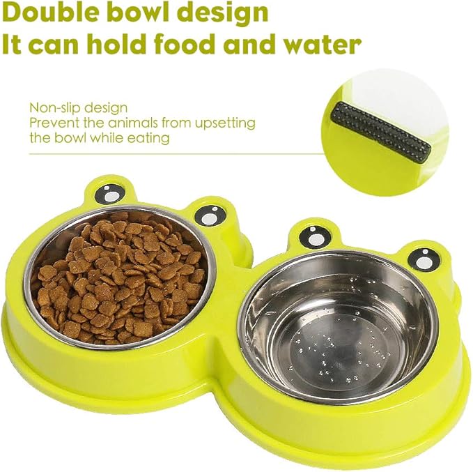 Skrtuan Double Dog Cat Bowls Premium Stainless Steel Pet Bowls with No-Slip Stainless Steel Cute Modeling Pet Food Water for Feeder Dogs Cats Rabbit and Pets