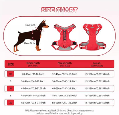 Dog Harness No Pull Adjustable Reflective,for Medium and Large Small Dog with Leash 59.06in (Red, XS)