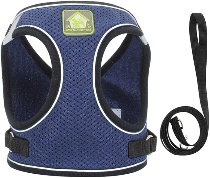 FEimaX Dog & Cat Harness Set, No Pull, Reflective, Adjustable, Soft Mesh, Red, M (Chest 13.7-15.7'')