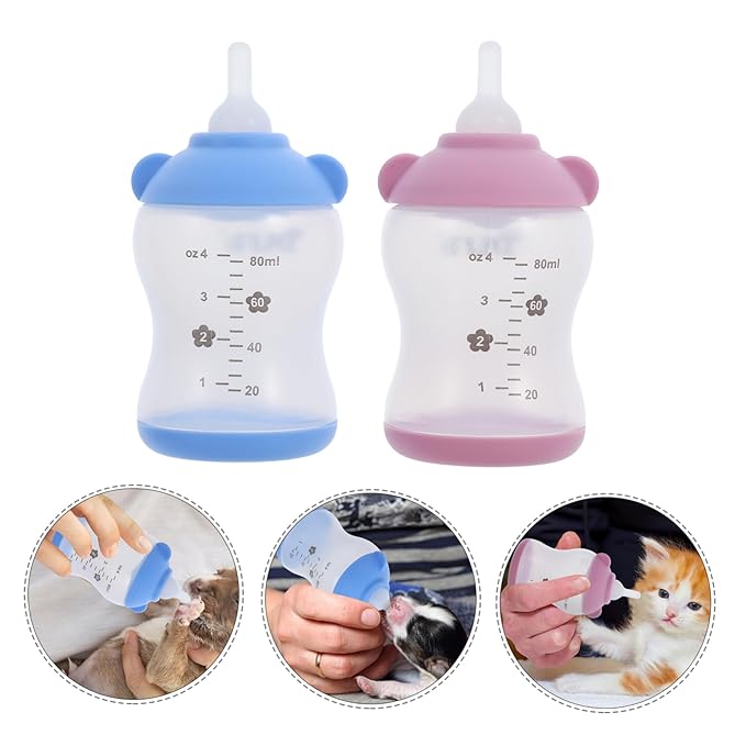 VANZACK 2PCS PET Nursing Bottle Set Silicone Nipple Feeding Bottles for Puppies and Kittens Portable Milk Feeder for Small Animals for Travel and Outdoor Use