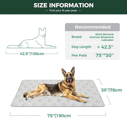 FXW Washable Pee Pads for Dogs, Leak-Proof & Non-Slip, Specifically Designed for Potty Training, 30" x 75" Rectangle, Khaki, 1 Pack